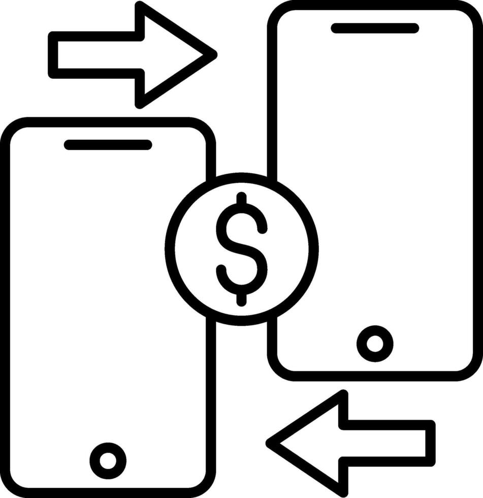 Mobile Payment Icon, Mobile Bank Transfer, Black And White Outline Icon Symbol vector