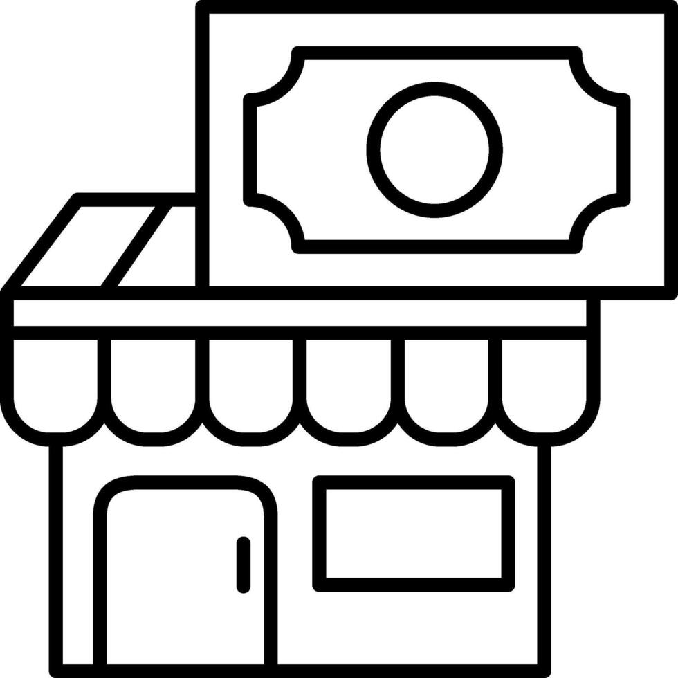 Shop Money Icon, Retail Shop Icon, Black And White Outline Icon Symbol vector