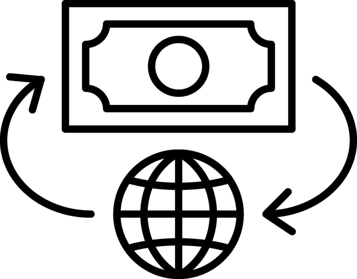 Global Money Icon, Global Economy Icon, Black And White Outline Icon Symbol vector