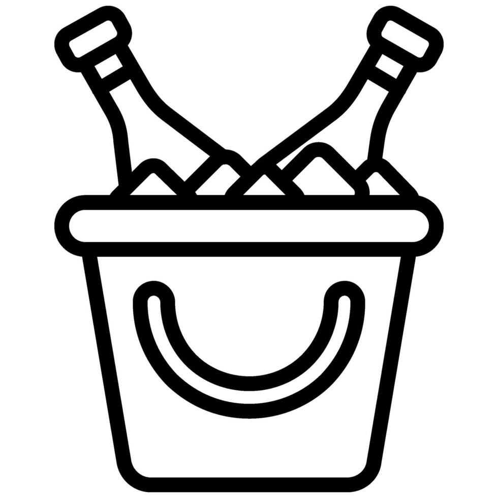 Glass Bottles in Wine Bucket Outline Icon, Black And White Outline Icon Symbol vector