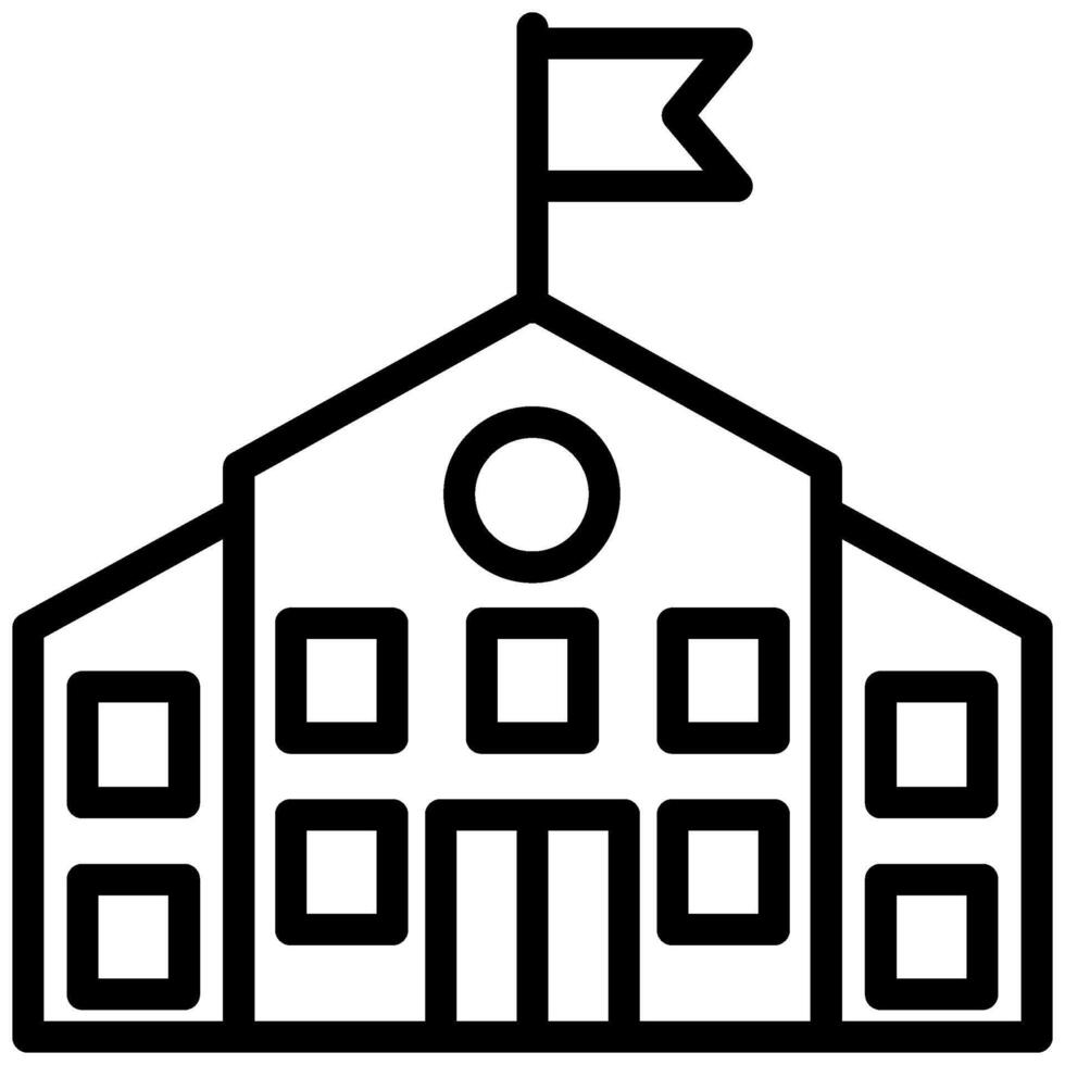 School Building Icon, Black And White Outline Icon Symbol vector