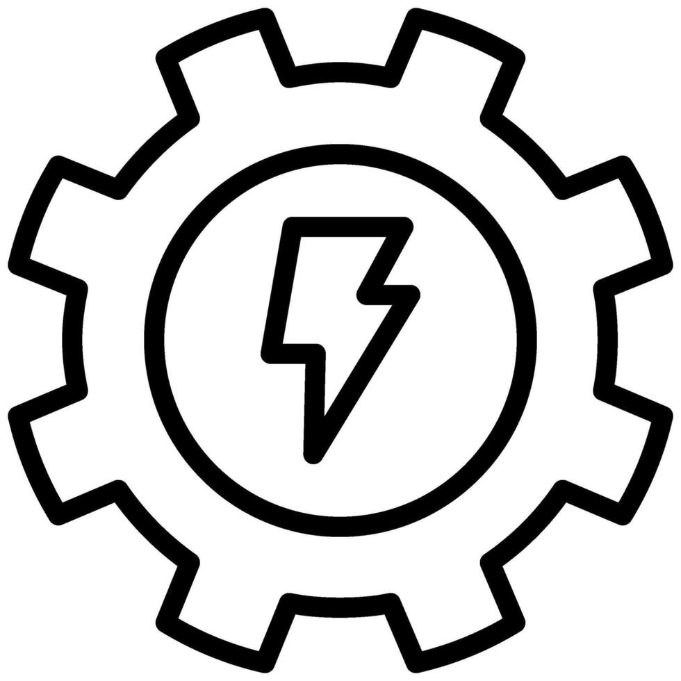 Thunder With Gear Icon, Black And White Outline Icon Symbol vector