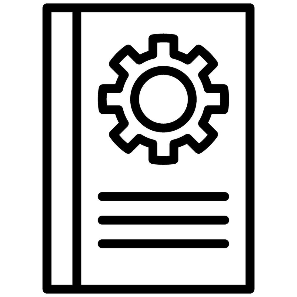 Gear Book Icon, Black And White Outline Icon vector