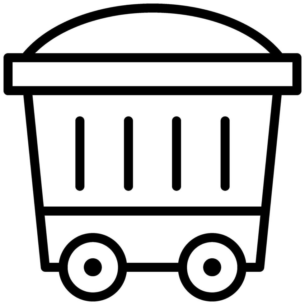 Mining Cart Icon, Black And White Outline Icon Symbol vector