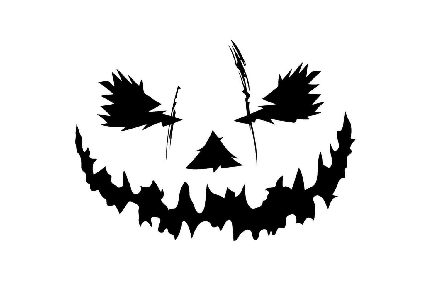 Scary jack-o'-lantern face illustration, silhouette style, white background, concept of Halloween vector