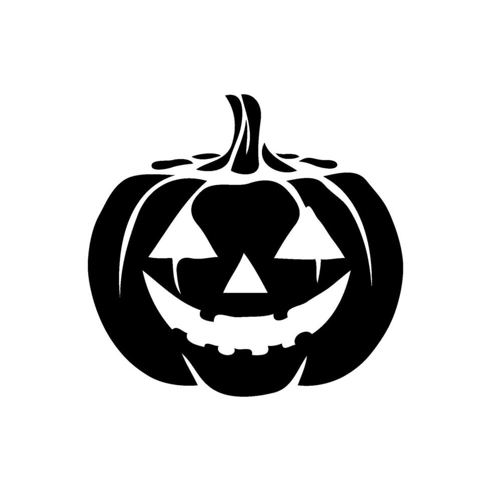 Black silhouette of a smiling pumpkin jack-o'-lantern with triangular eyes. Minimalist design on a white background. Halloween concept vector