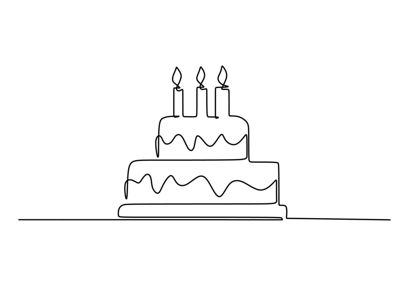 Birthday Cake with Candle Top Continuous Line Style minimalist. vector