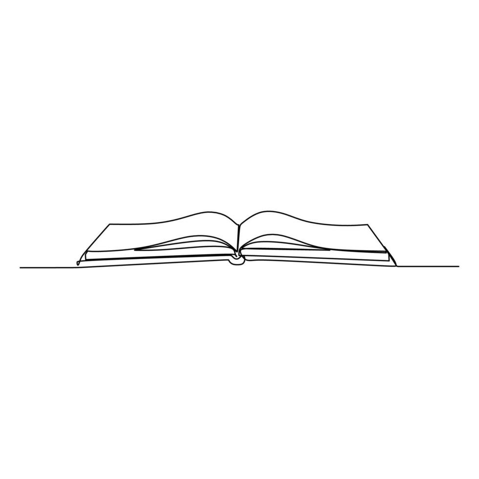Opened Book One Continuous Line Drawing on White Background. vector