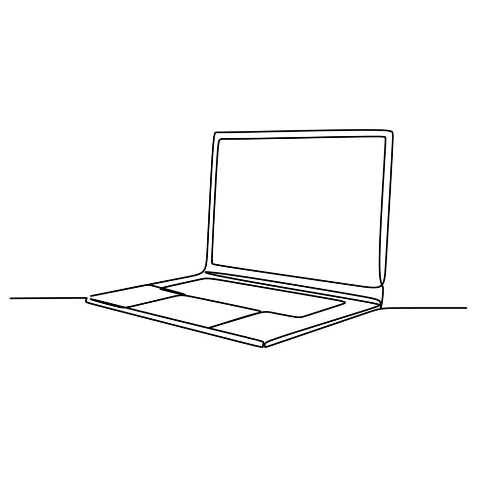 Laptop Continuous One Line Drawing on White. vector