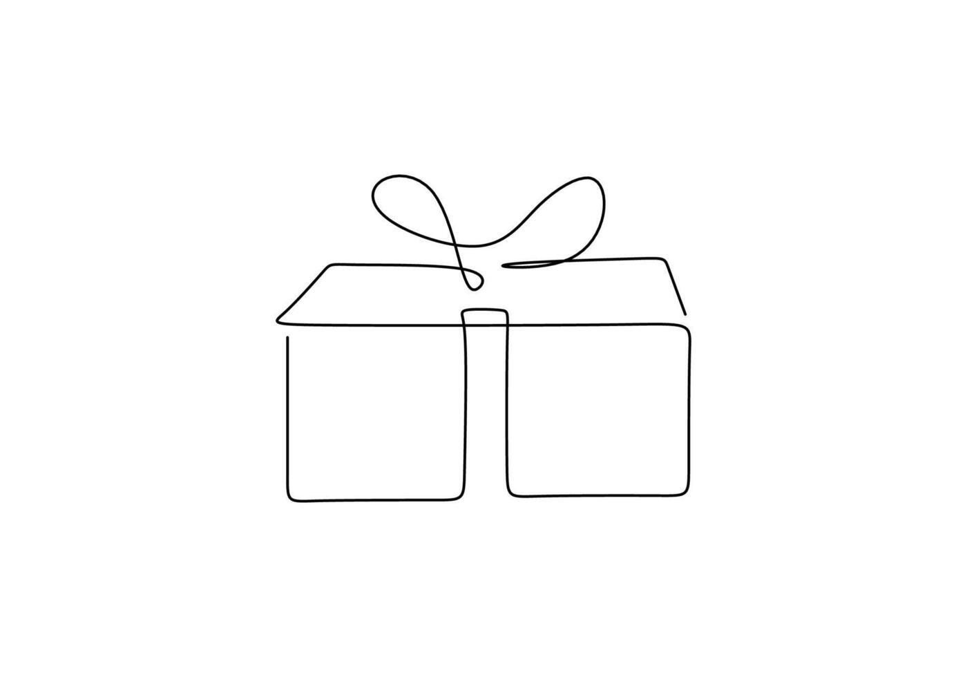 Continuous Line Art. Festive Gift Box. vector
