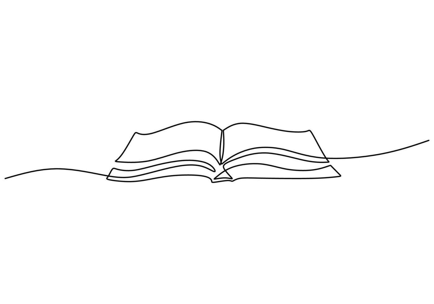 Opened Book Continuous One Line Art Isolated. vector
