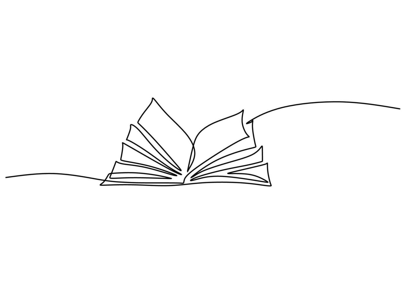 One Continuous Line. Opened Book on White. vector