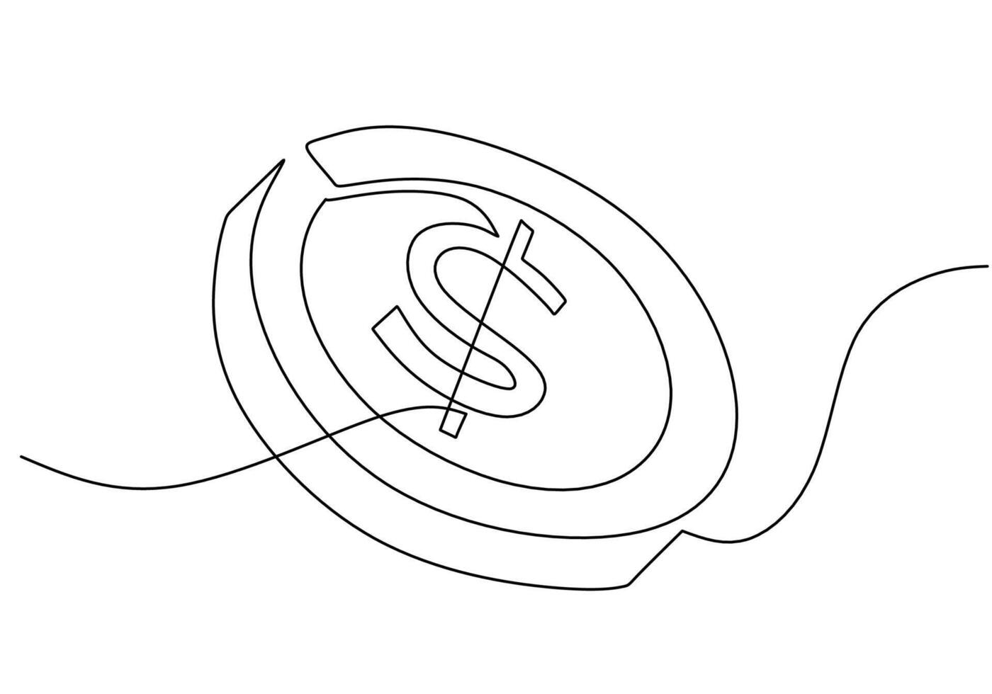 Dollar Coins Single Continuous Line Drawing. vector