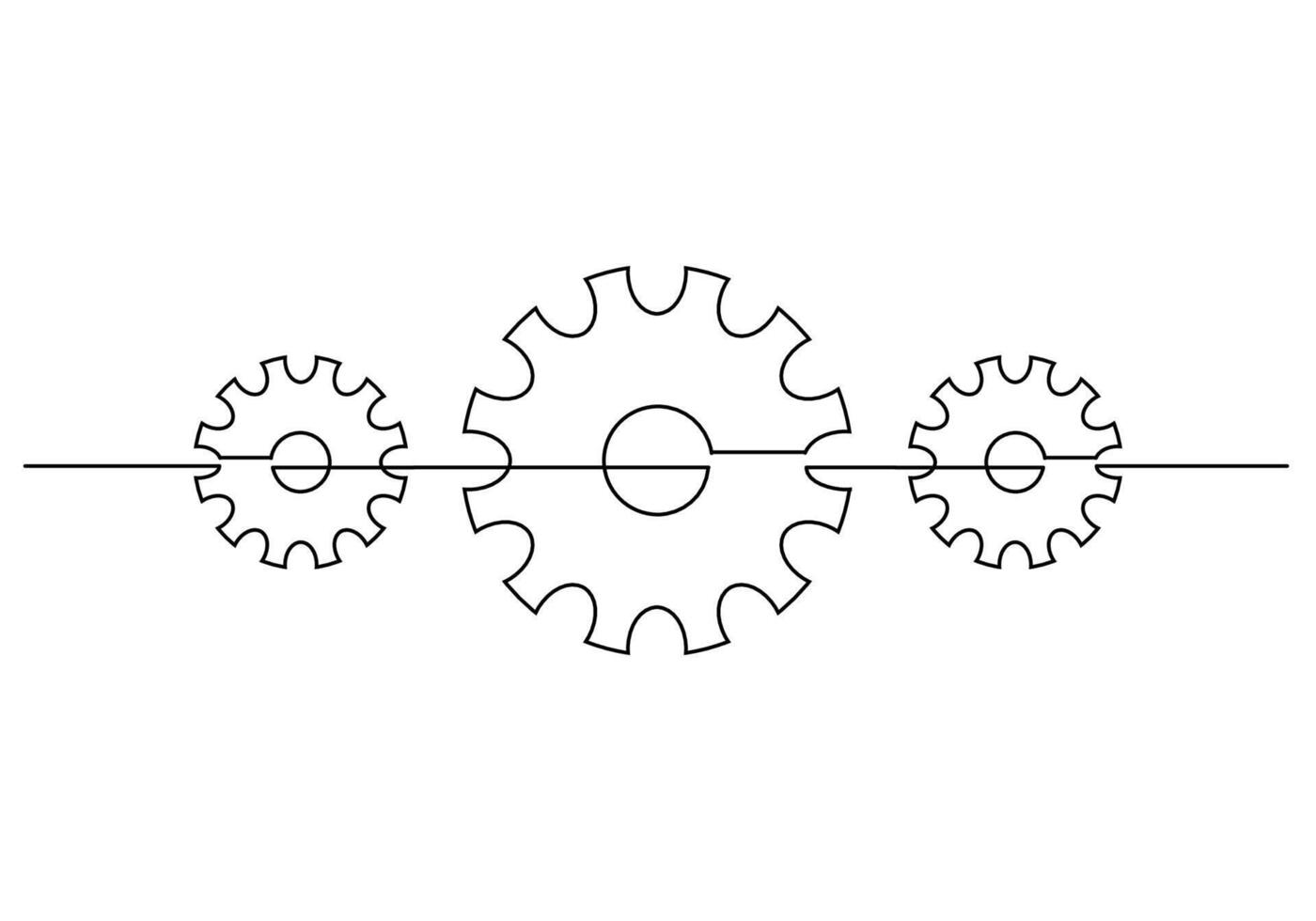 Three Gears One Continuous Line Art White. vector