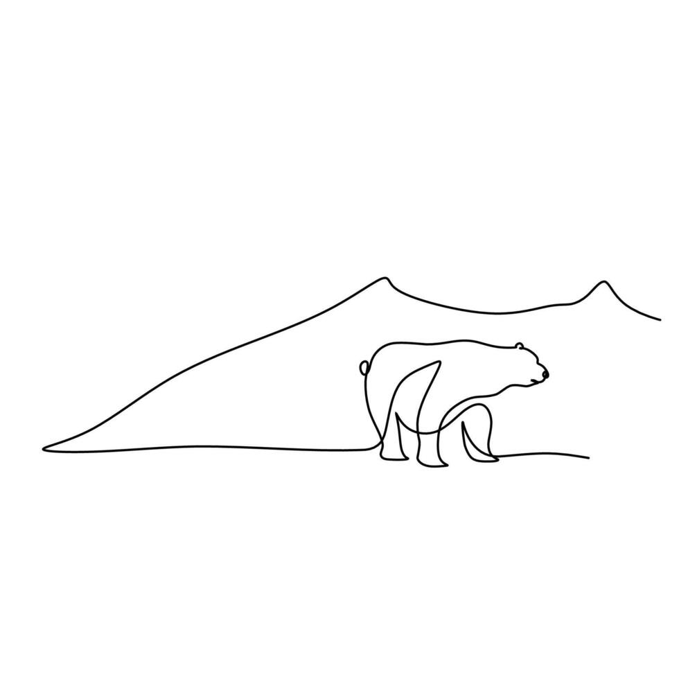 Cute Polar Bear One Continuous Line Art. vector