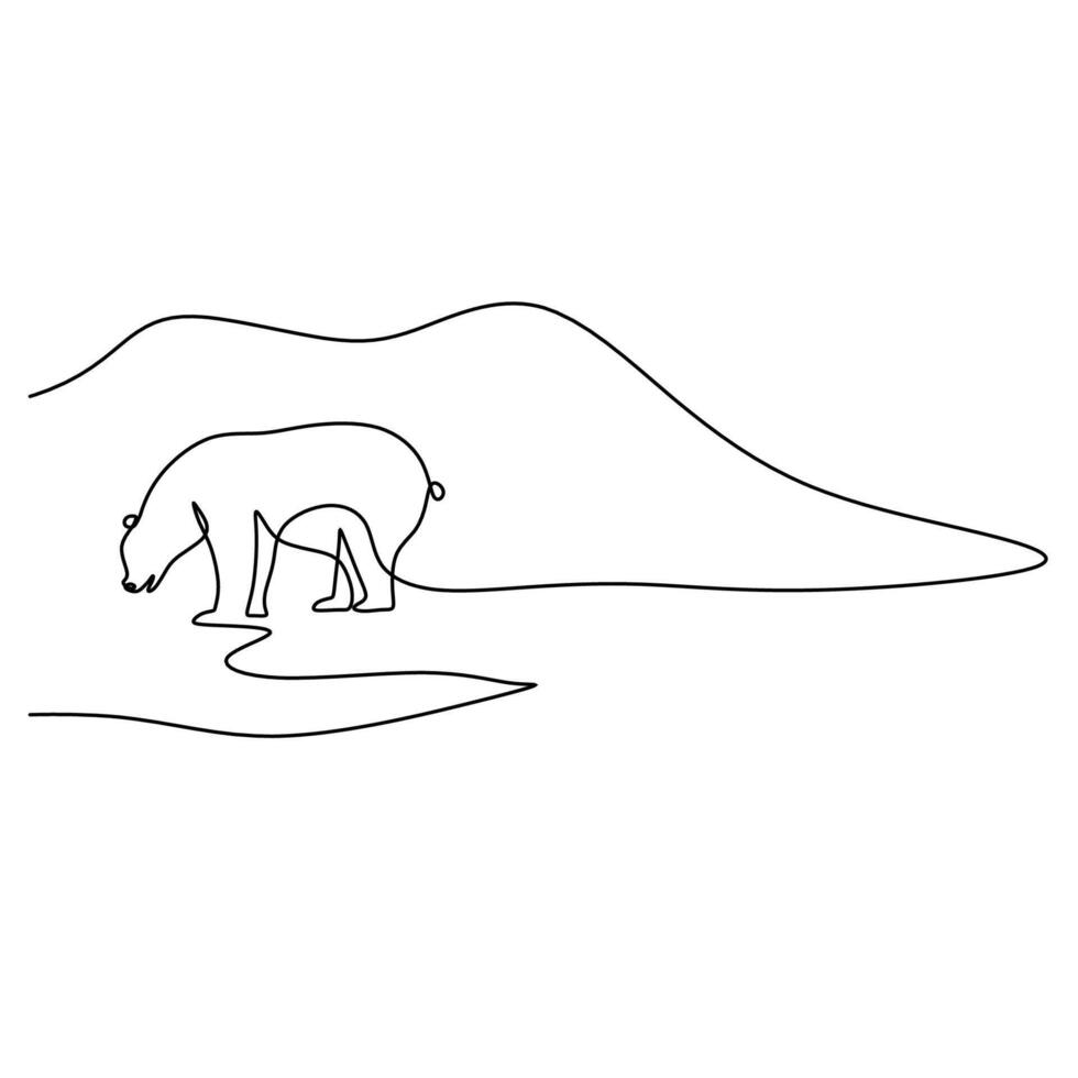 Big Polar Bear Continuous One Line Art. vector