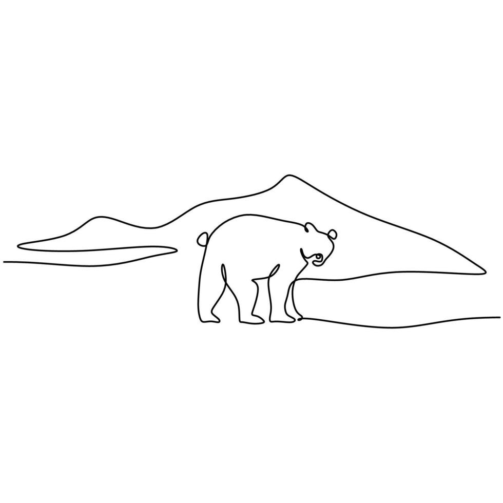 Single Continuous Line Drawing. Polar Bear. vector