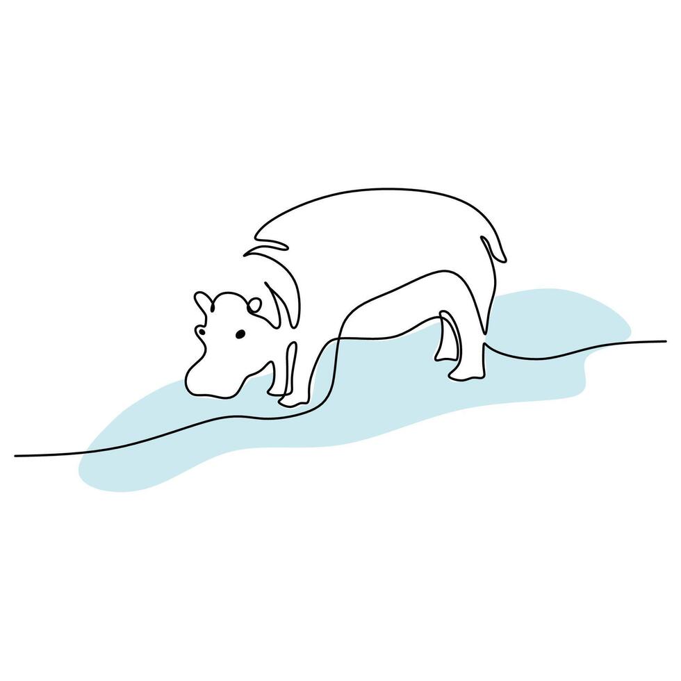 Hippopotamus Single Continuous Line Drawing. vector