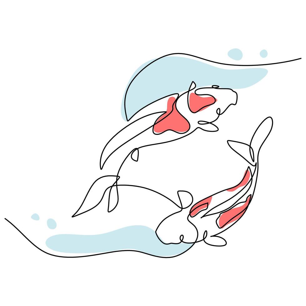 Two Koi Fish One Continuous Line Art. vector