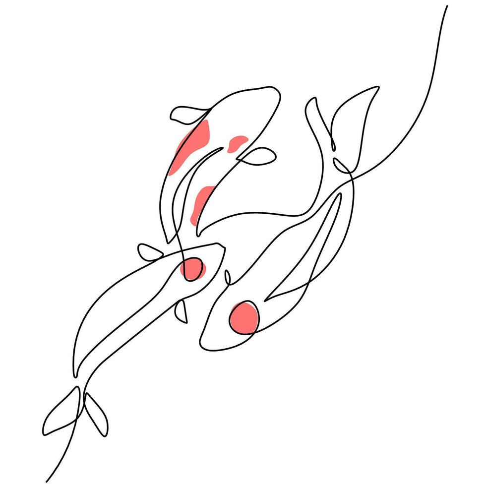 Three Koi Fish Continuous One Line Drawing. vector