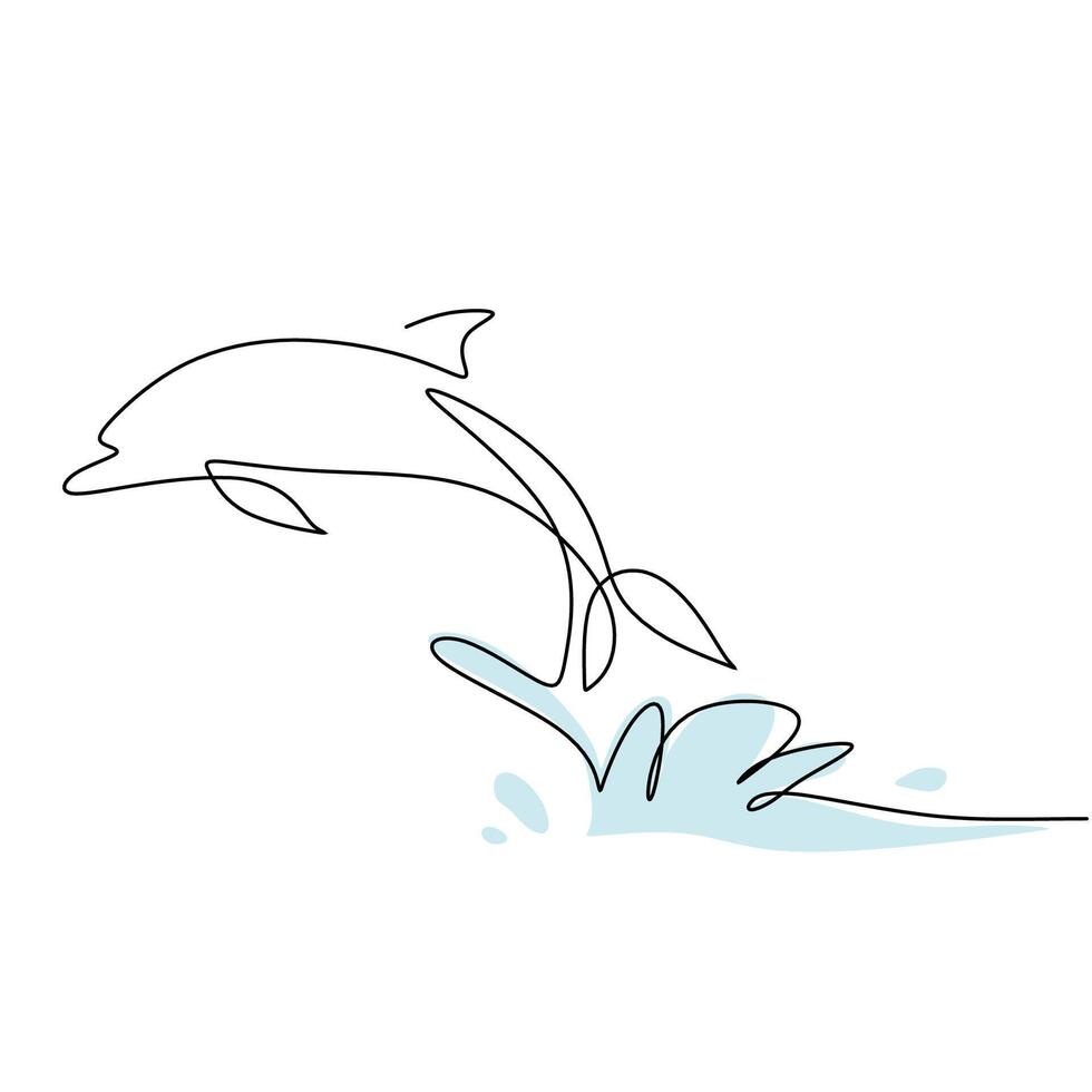 Jumping Dolphin Single Continuous Line Art. vector
