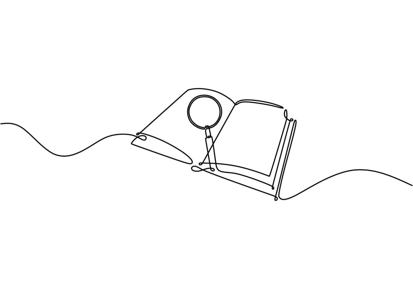 Magnifying Glass on Book Single Line vector