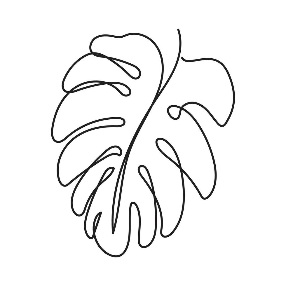 Monstera Leaf Single Line Art Drawing vector