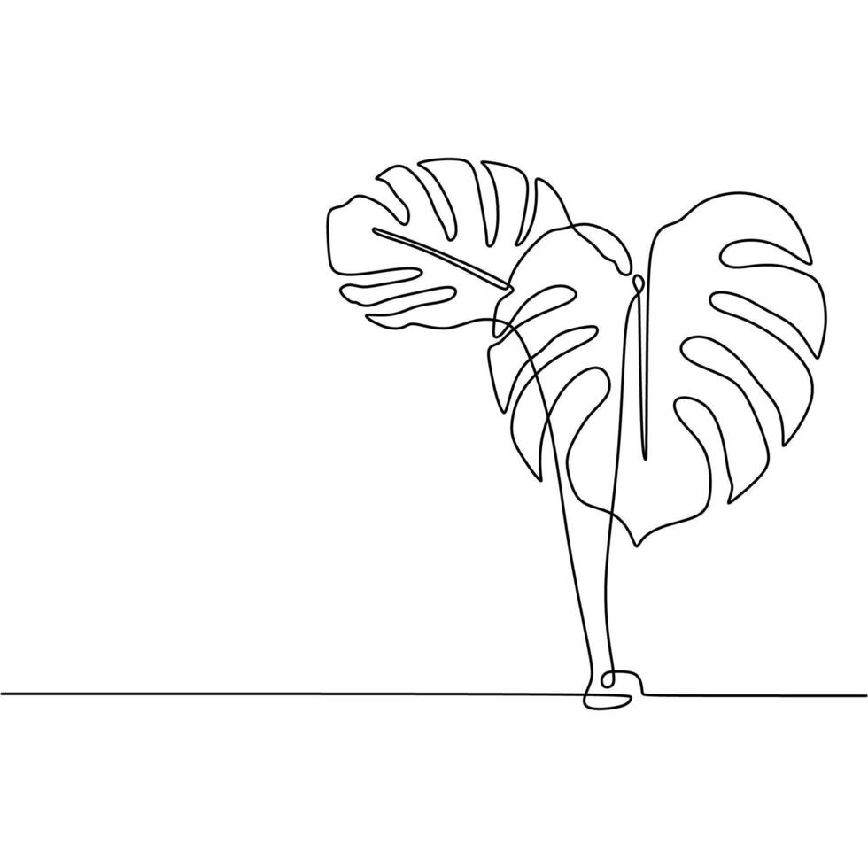 One Continuous Line Monstera Leaf Art vector