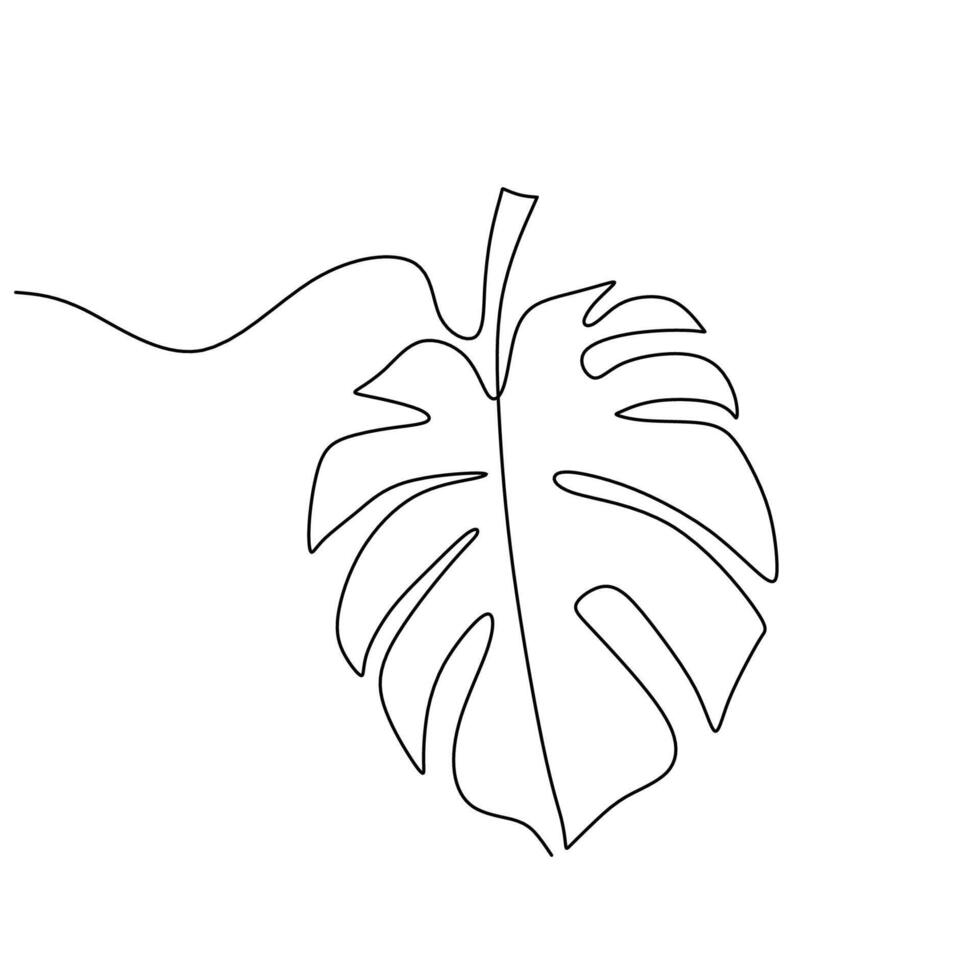 Abstract Monstera Leaf Single Line vector