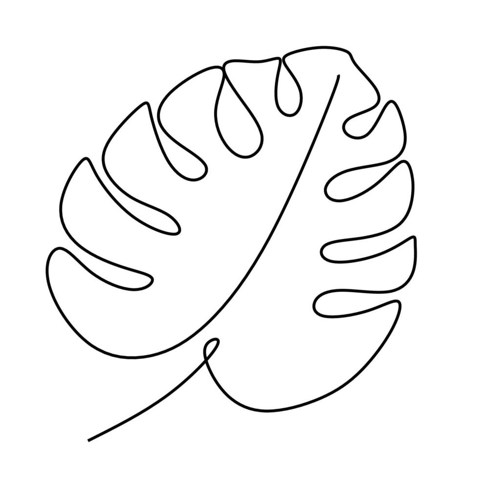 Artistic Monstera Leaf Continuous Line vector
