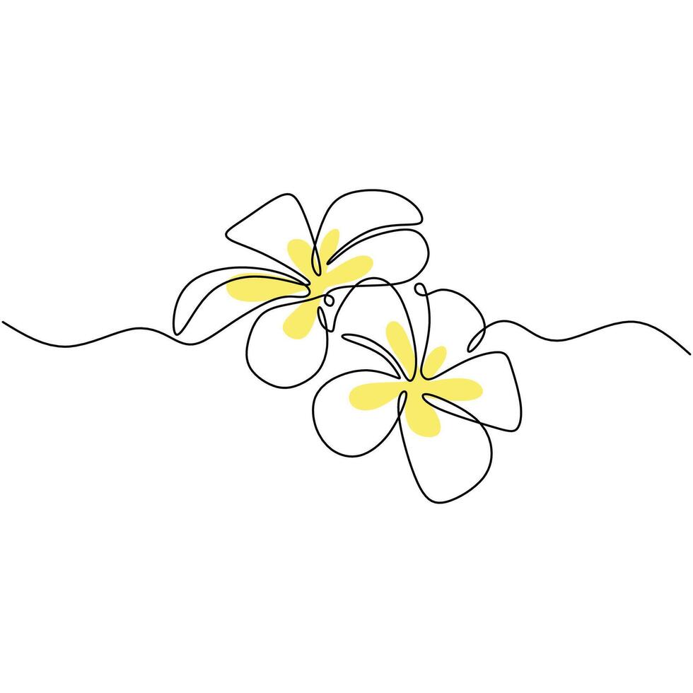 Plumeria Flowers Continuous Line Art drawing vector