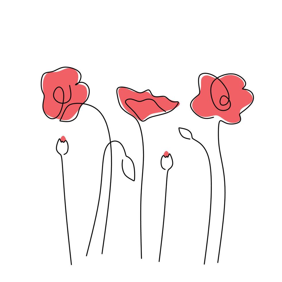 Abstract Poppy Plant Continuous Line Art vector