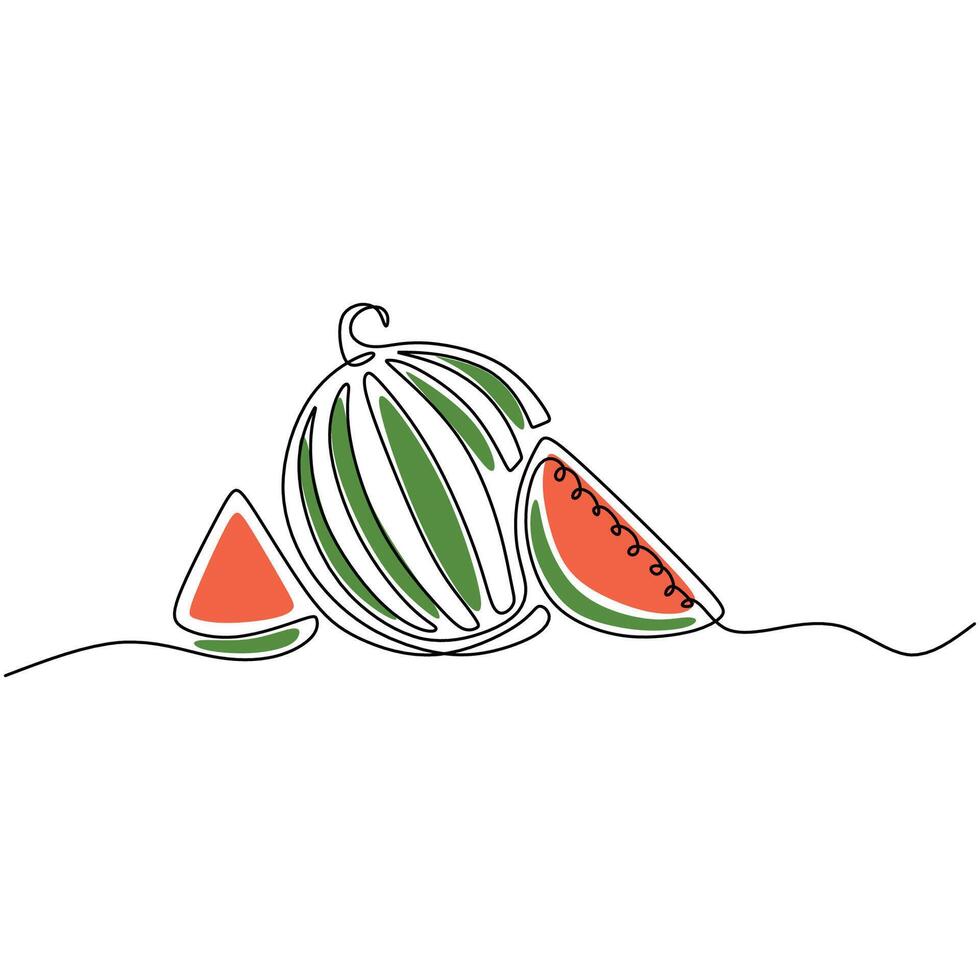 Continuous Line Watermelon Single Outline Fruit vector