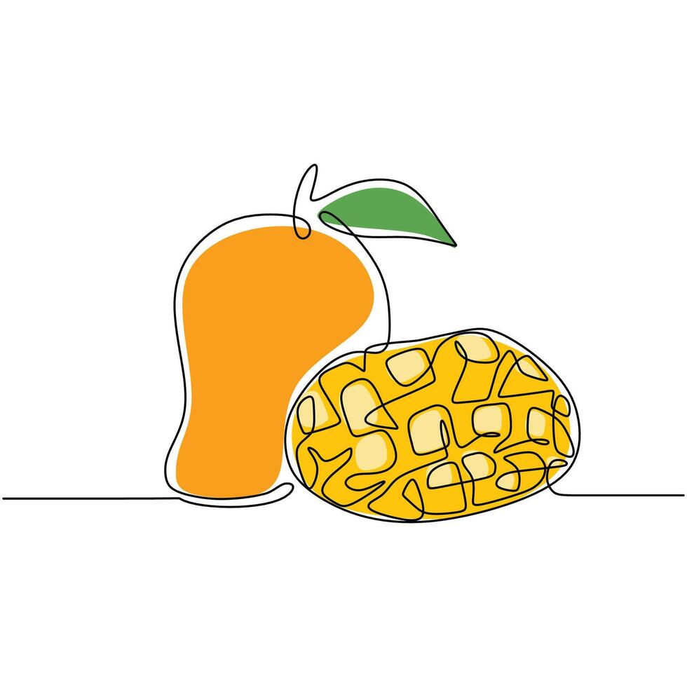 Mango Continuous One Line Organic Outline vector