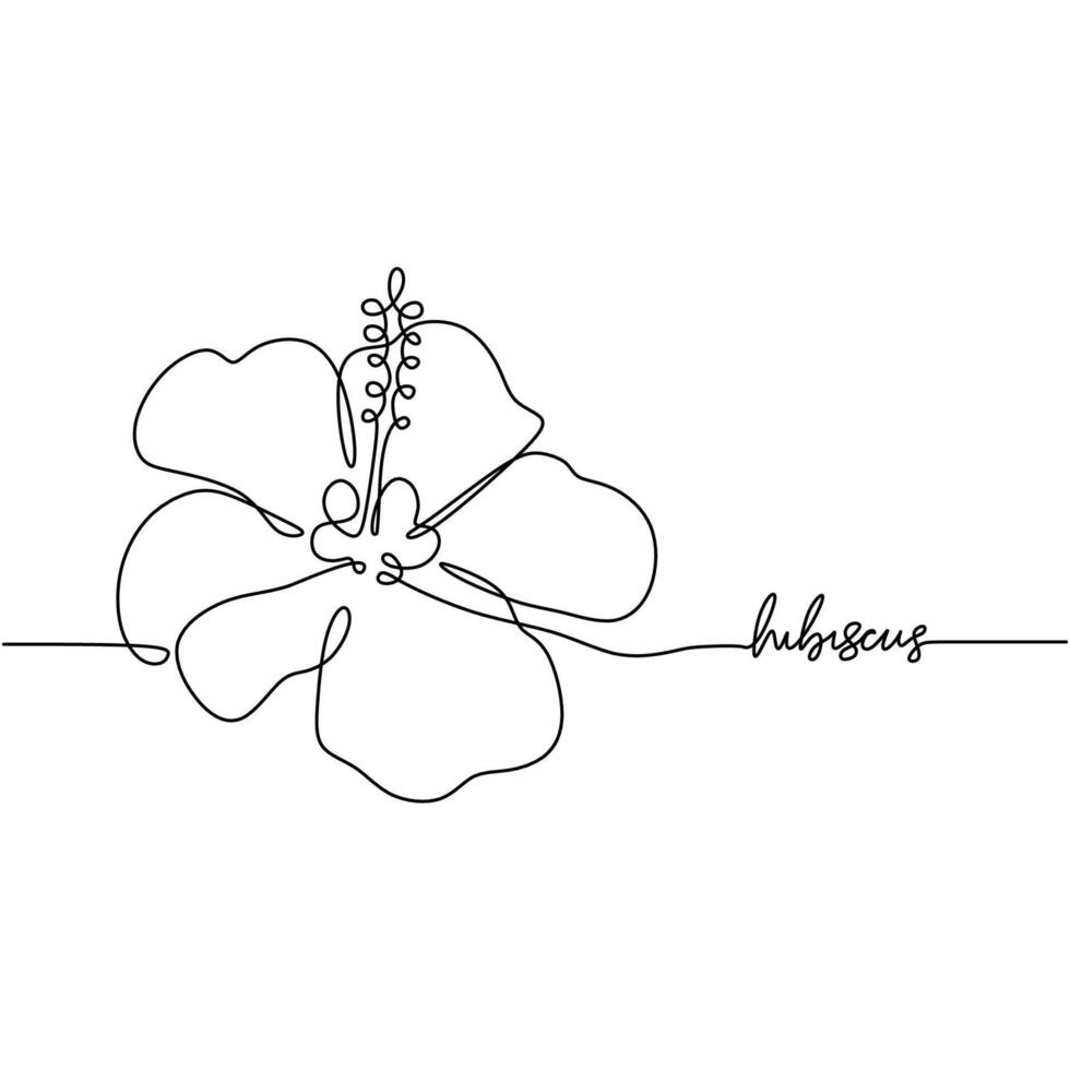 Hibiscus Flower One Line Art Tropical Plant vector