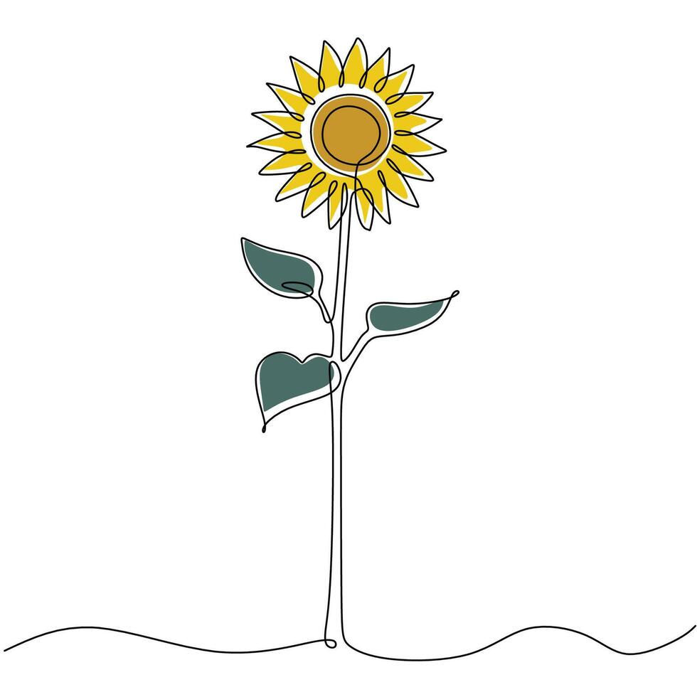 Line Art Sunflower Flower Single Outline vector