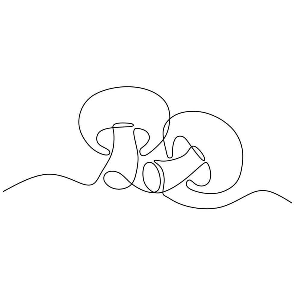 Continuous Outline Mushroom Single Line Art vector