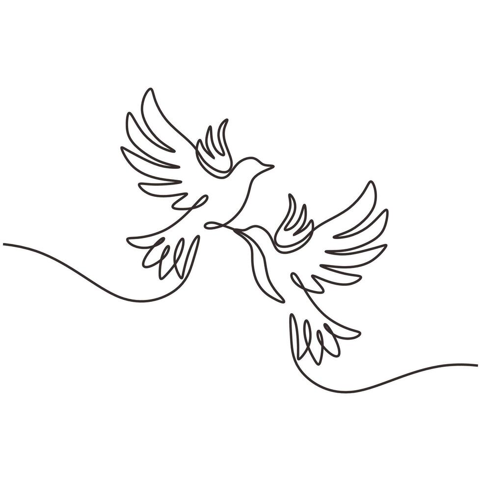 Two Doves Together One Line Art Illustration vector