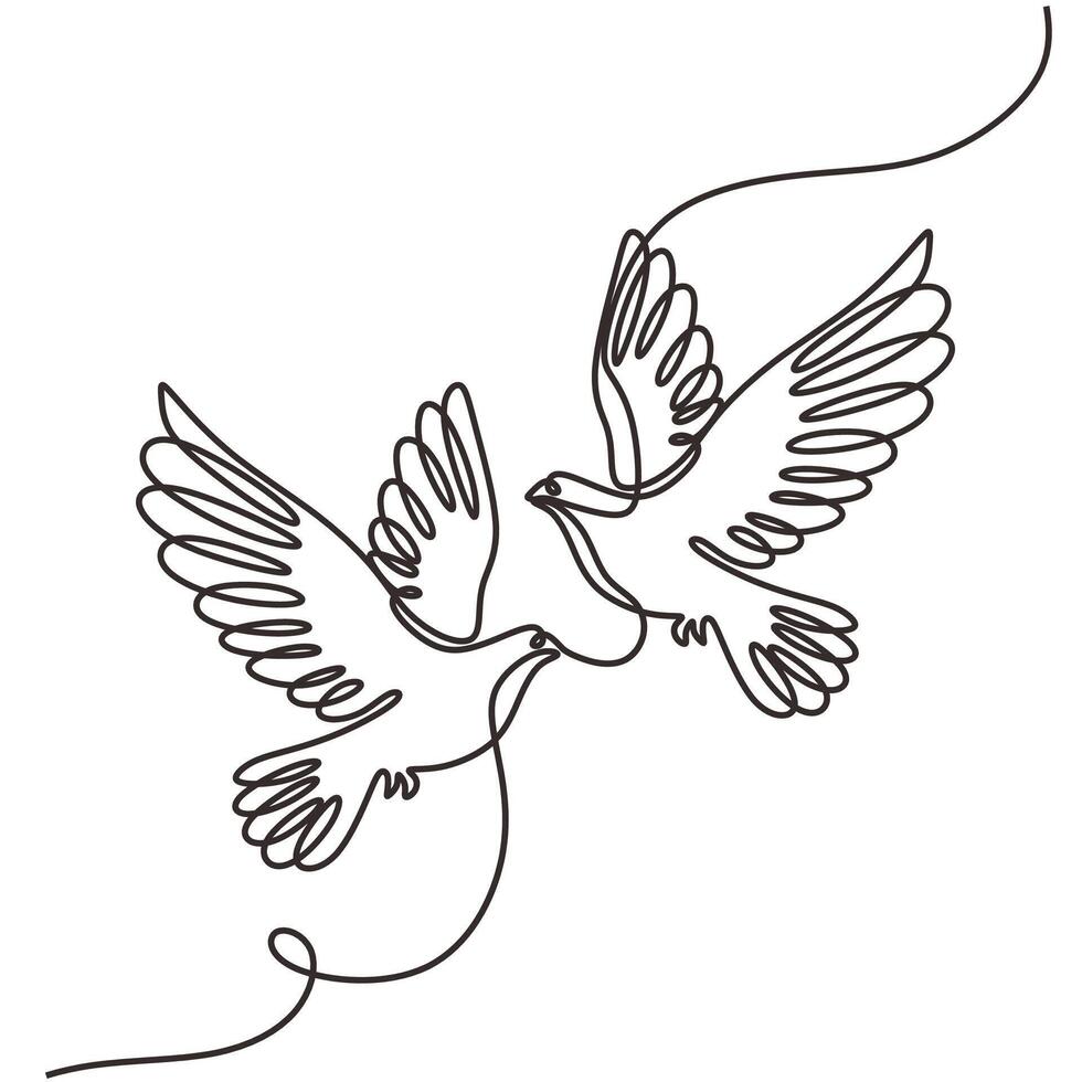 Dove Couple Minimalist Continuous Line Art vector
