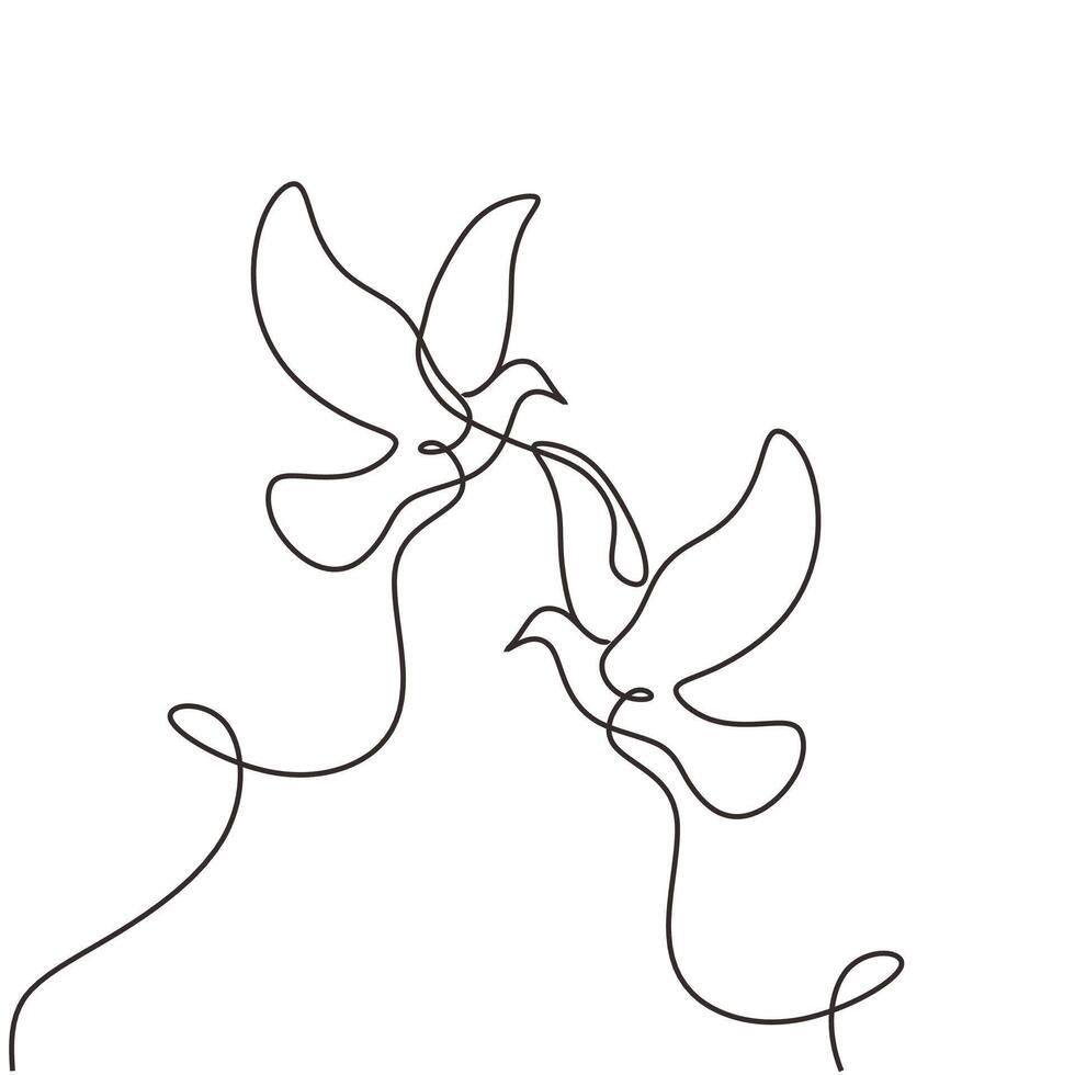 Two Doves Together One Line Sketch Design vector