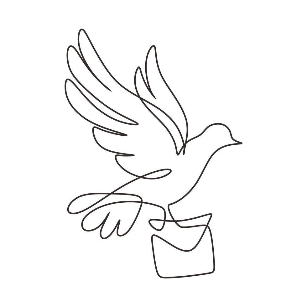 Dove With Letter Envelope Line Drawing vector