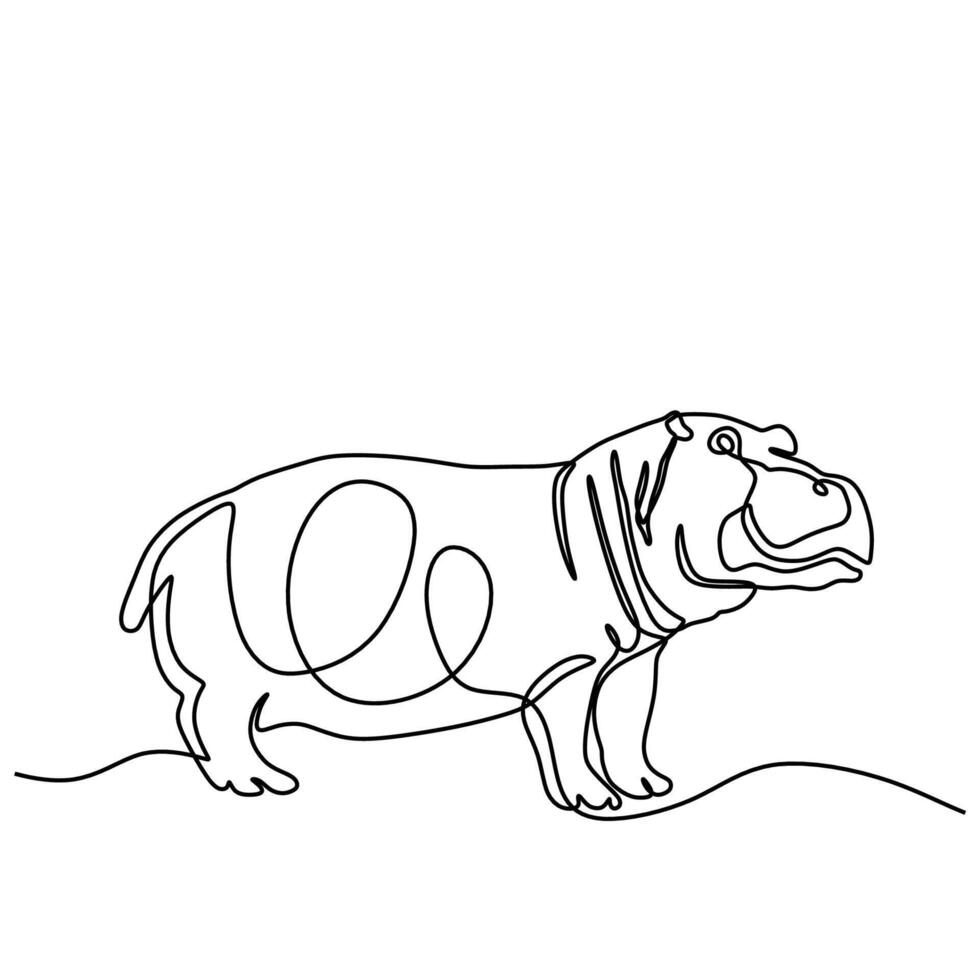 Hippopotamus Single Line Art Wildlife Drawing vector