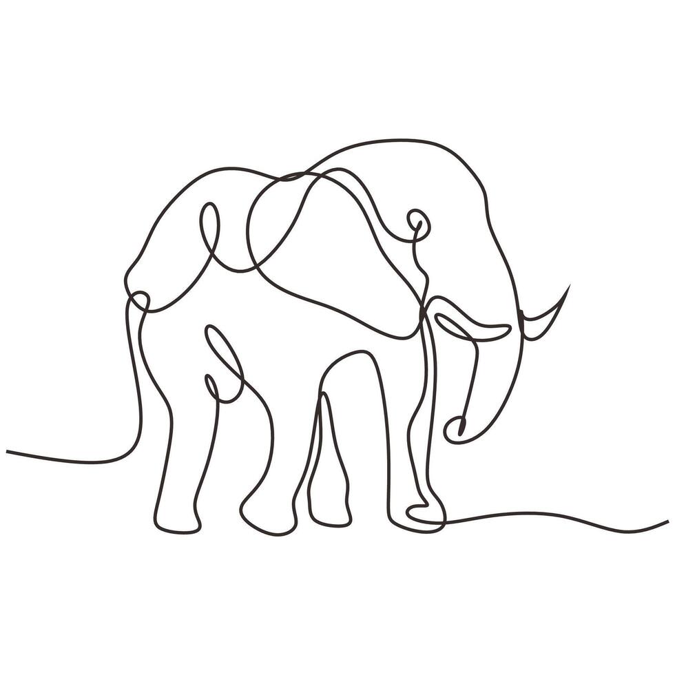 Handdrawn Elephant Continuous Line Illustration vector