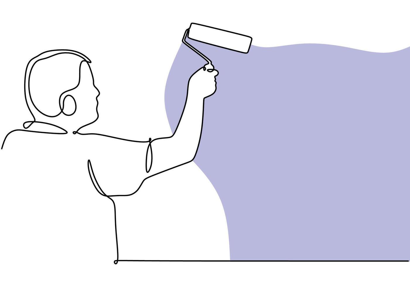 Person Painting Wall One Line Drawing vector