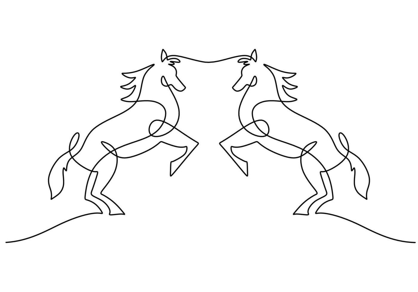 Two Horses One Continuous Line Drawing vector