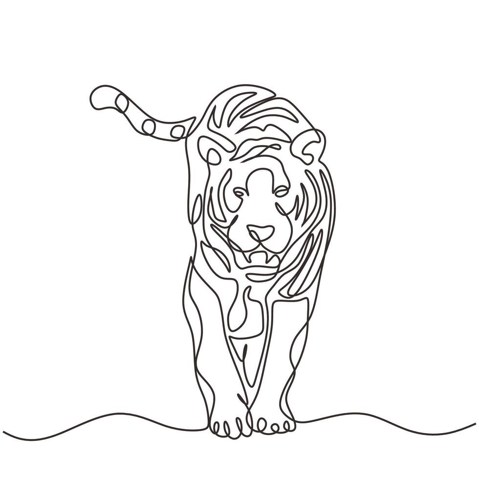 Minimalist Tiger Wildlife Line Art Animal vector