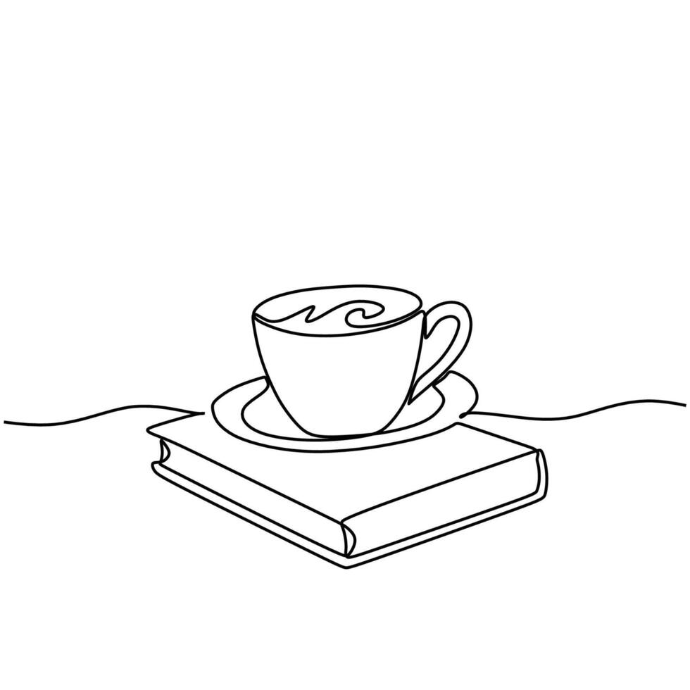 Isolated Book Coffee Continuous Line Art vector