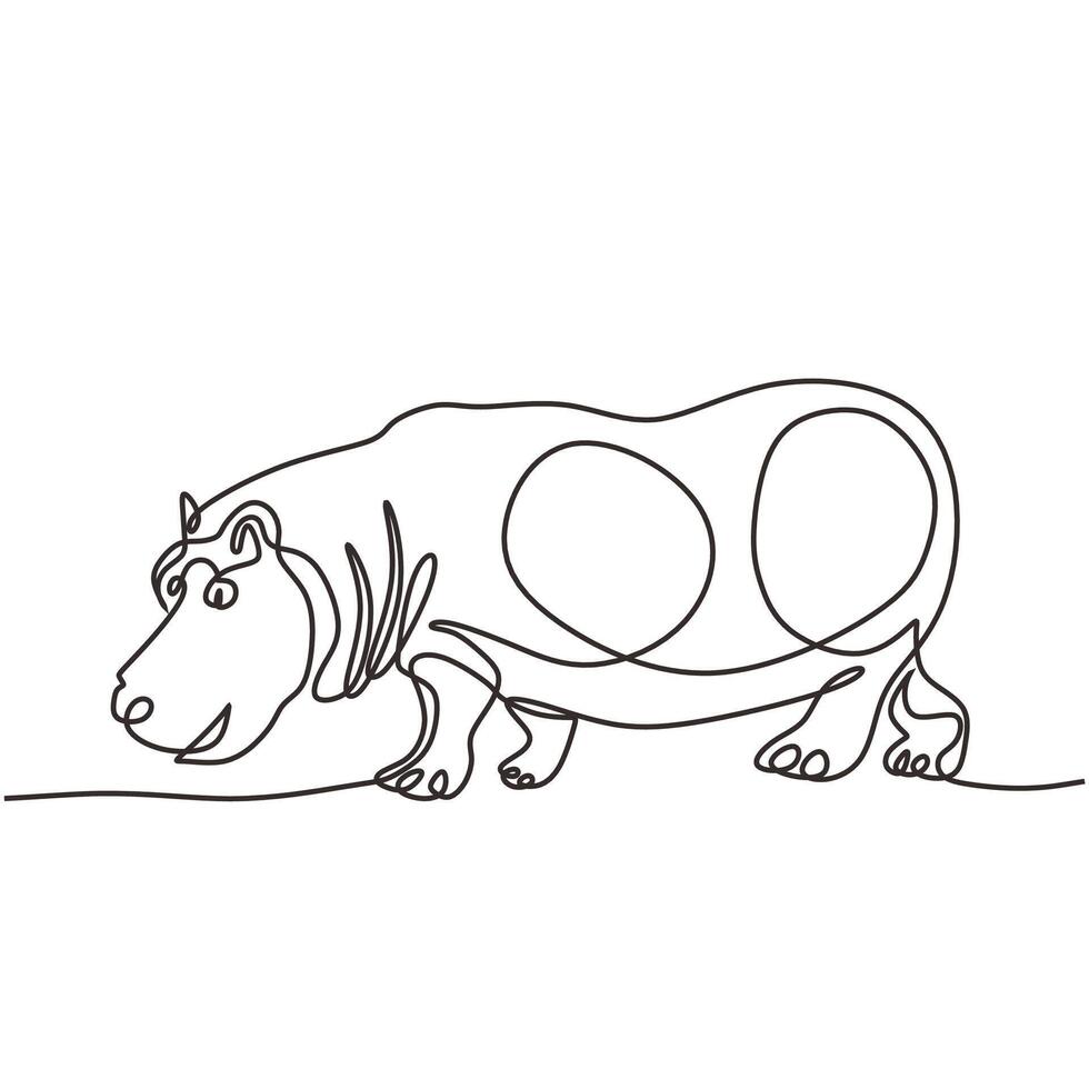 Hippo Animal Wildlife Continuous Line vector