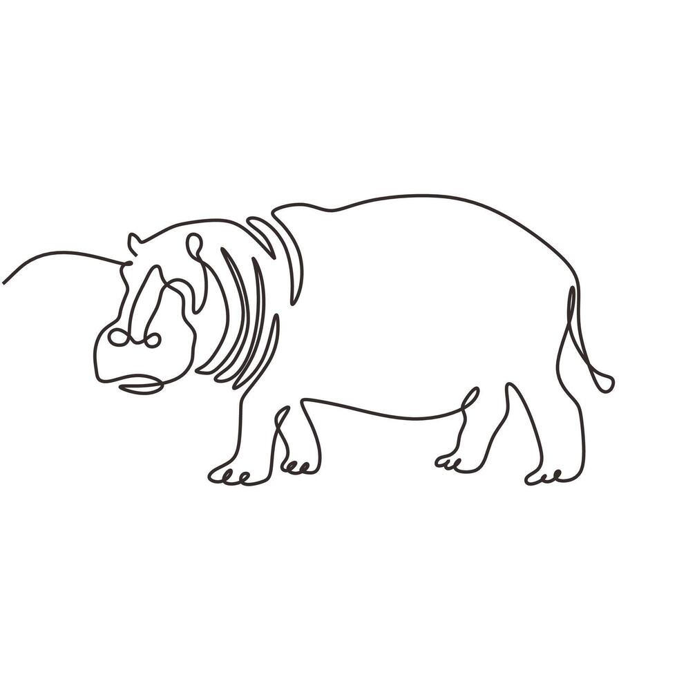 Minimalist Hippopotamus Wildlife Line Drawing vector