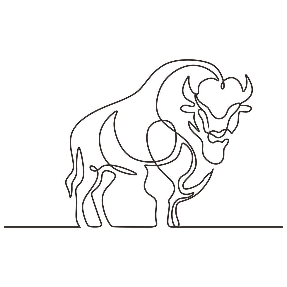 Standing American Bison Minimalist Line Art vector